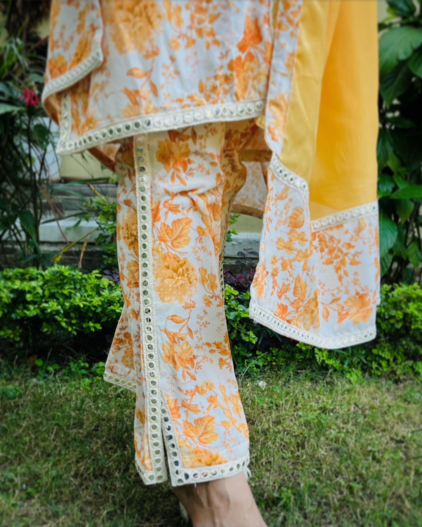 Yellow Floral Velvet Suit Set