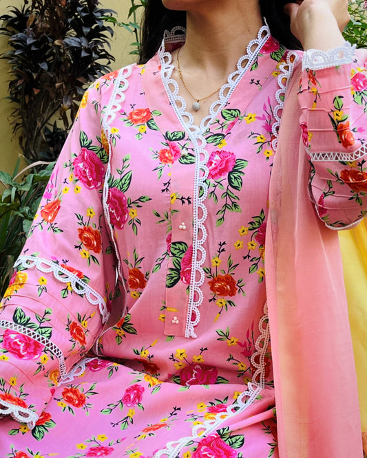 Peach Floral Suit Set