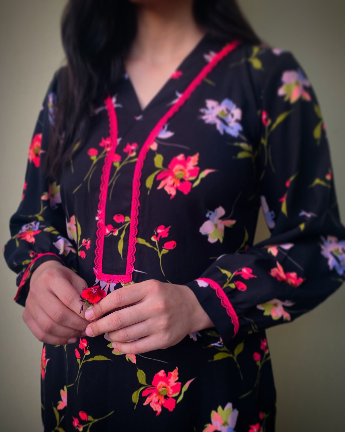 Black Floral Afghani Coord Set