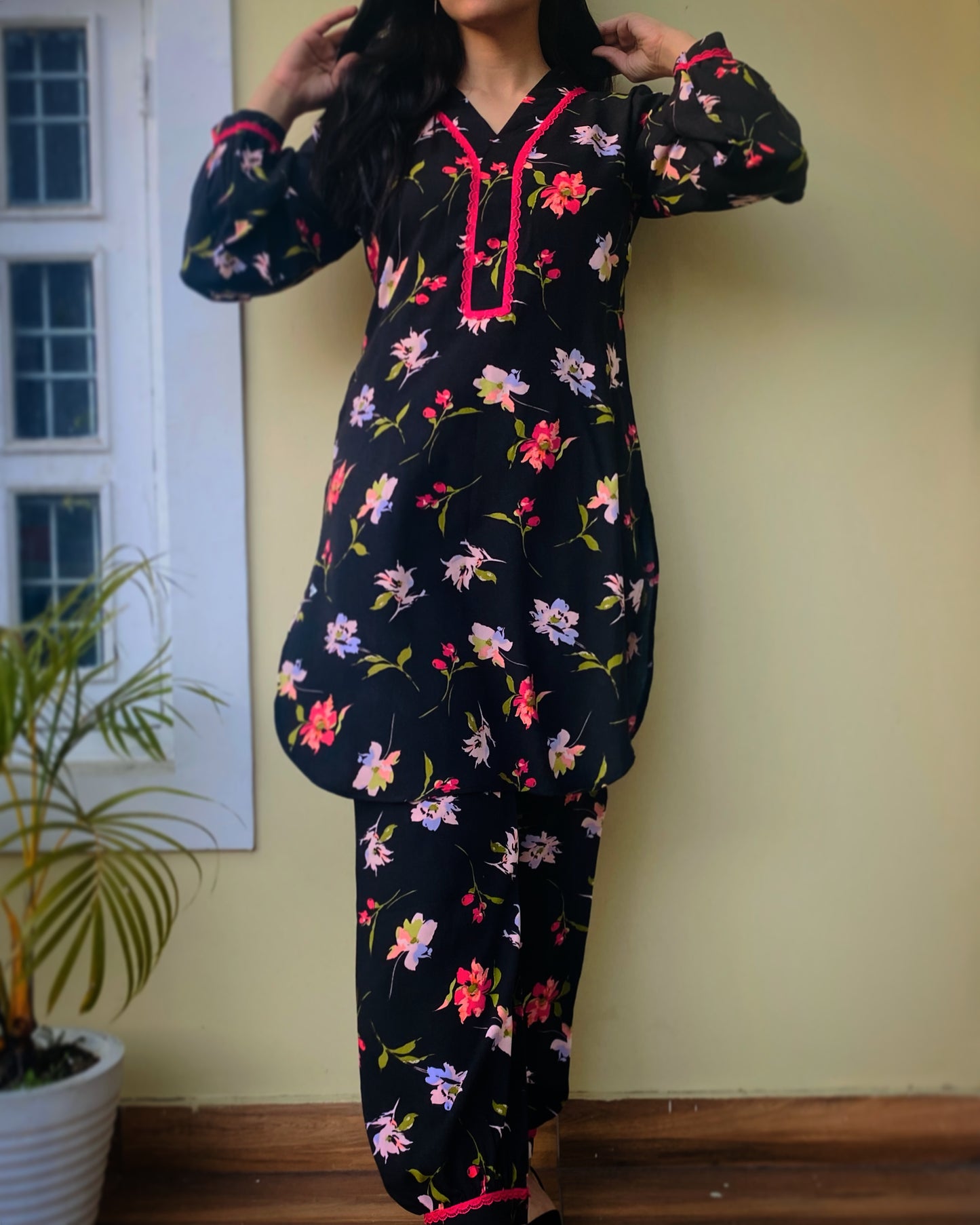 Black Floral Afghani Coord Set