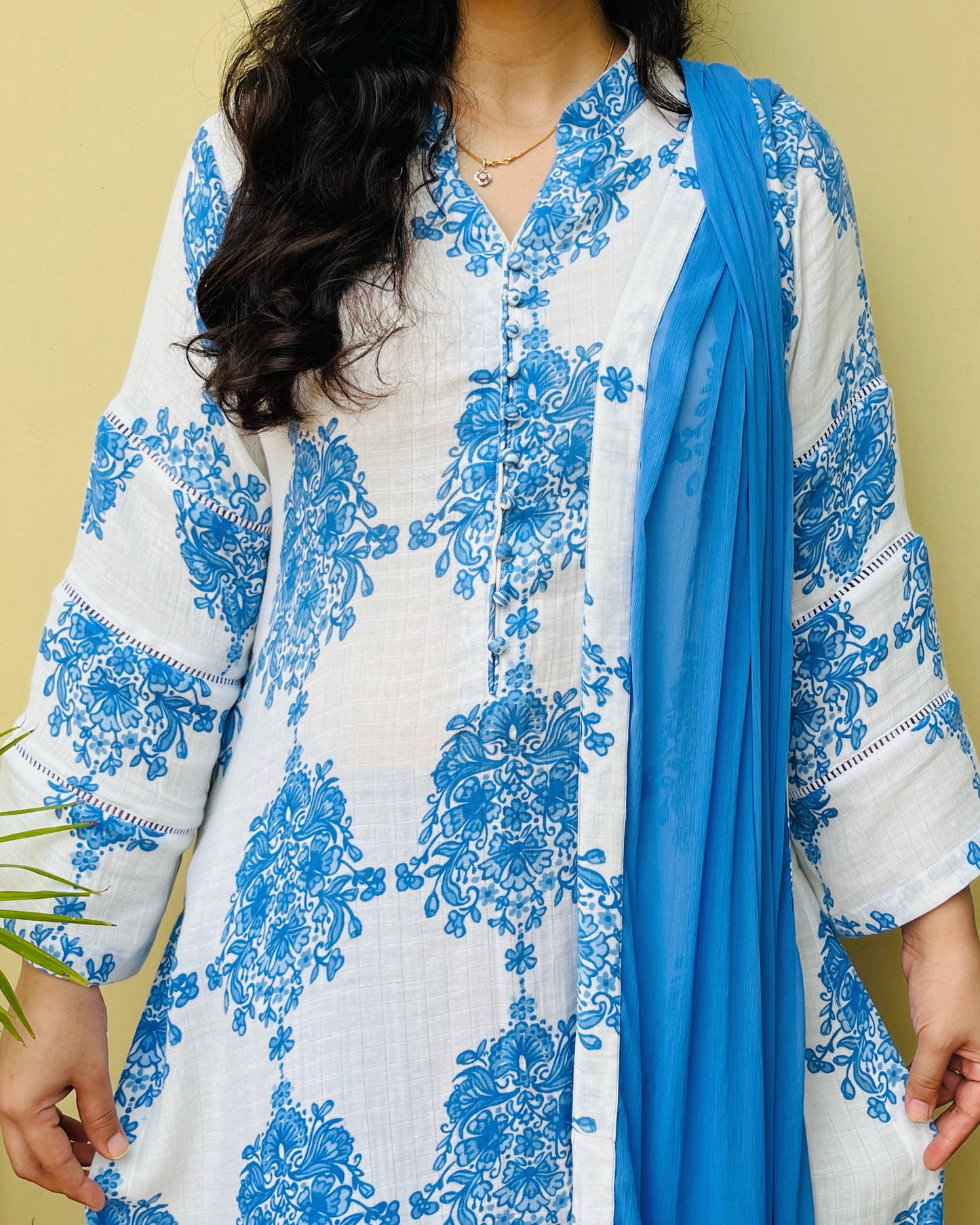 Blue White Double Cotton Suit Set