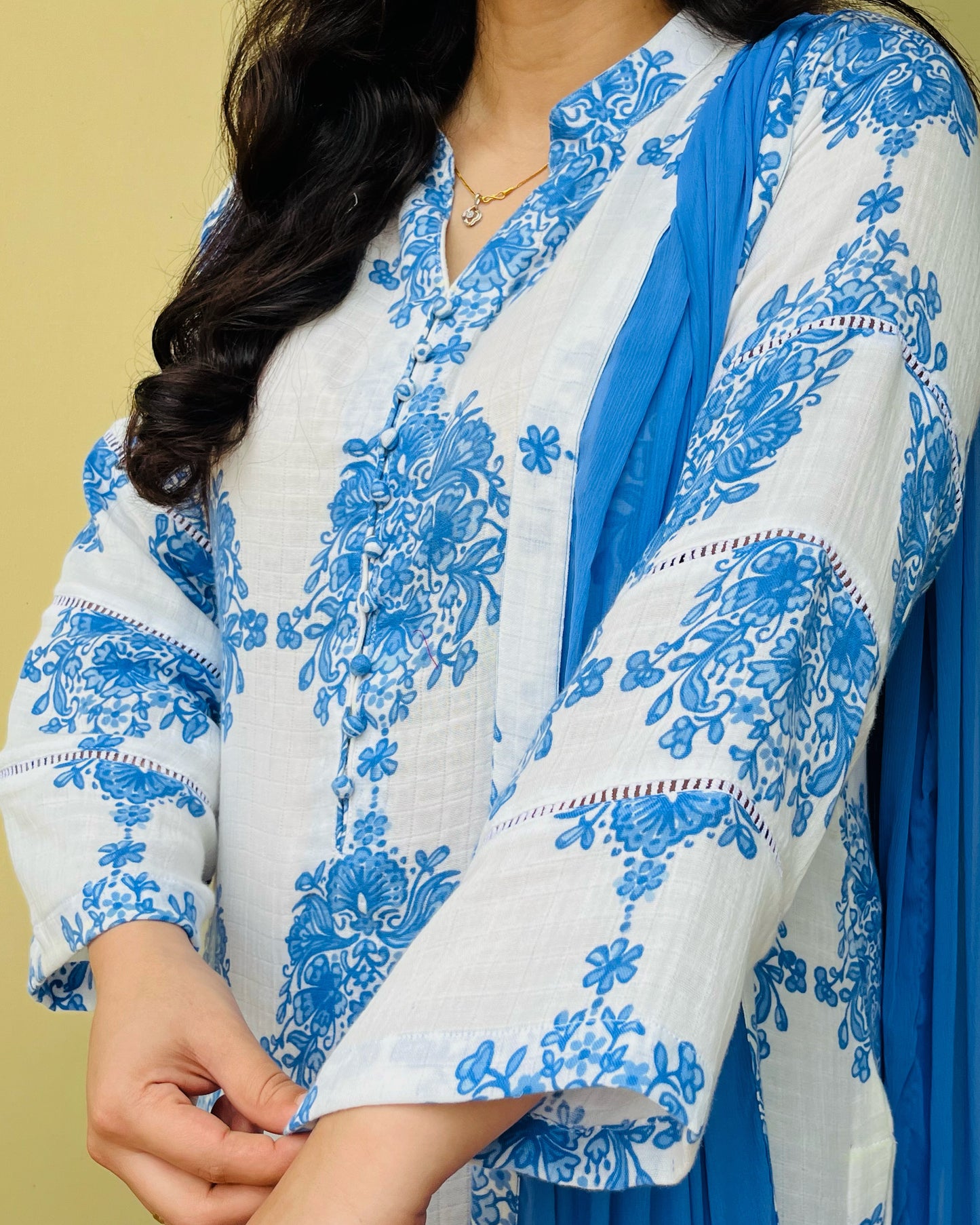 Blue White Double Cotton Suit Set