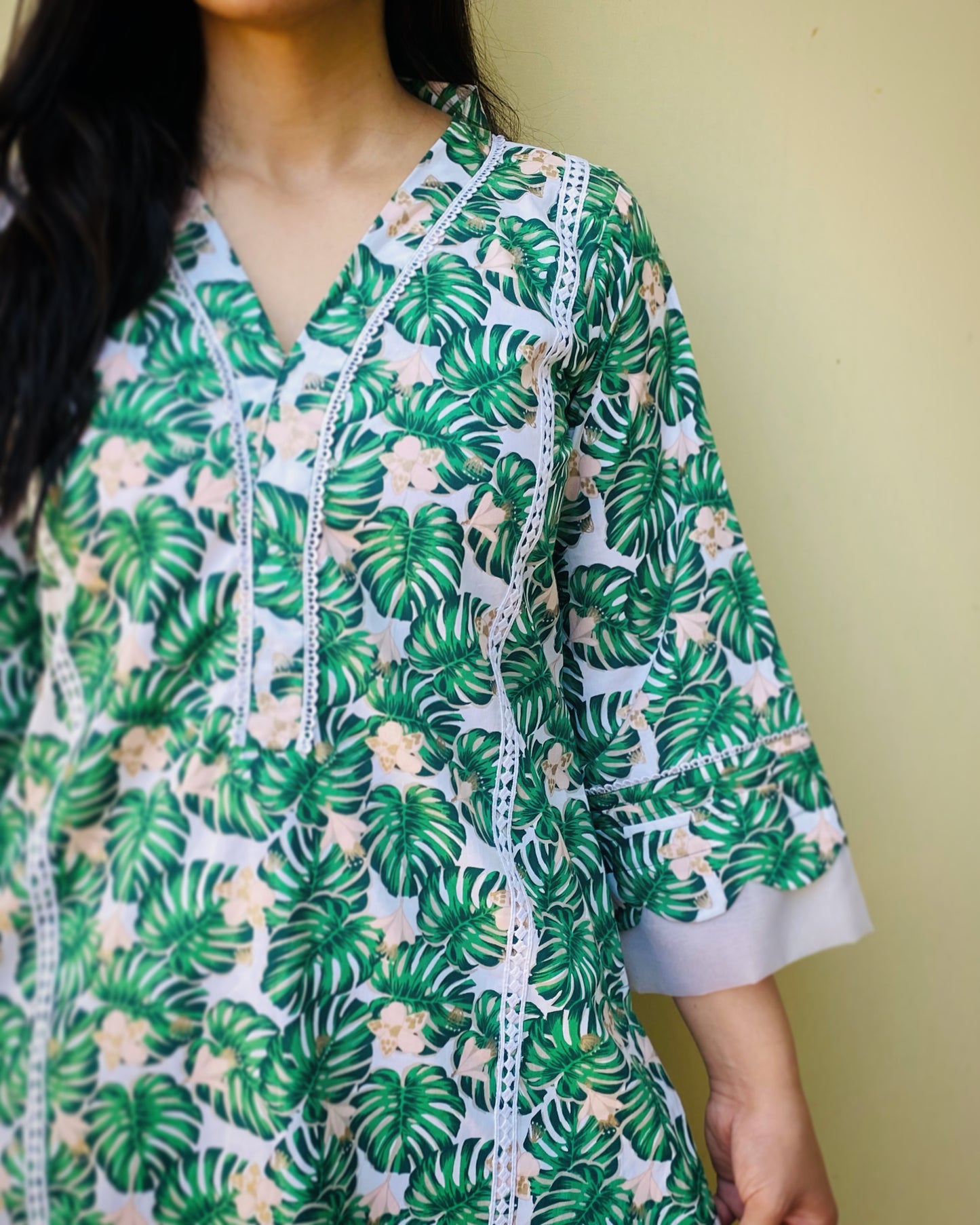 Green Tropical Kurta with Pants