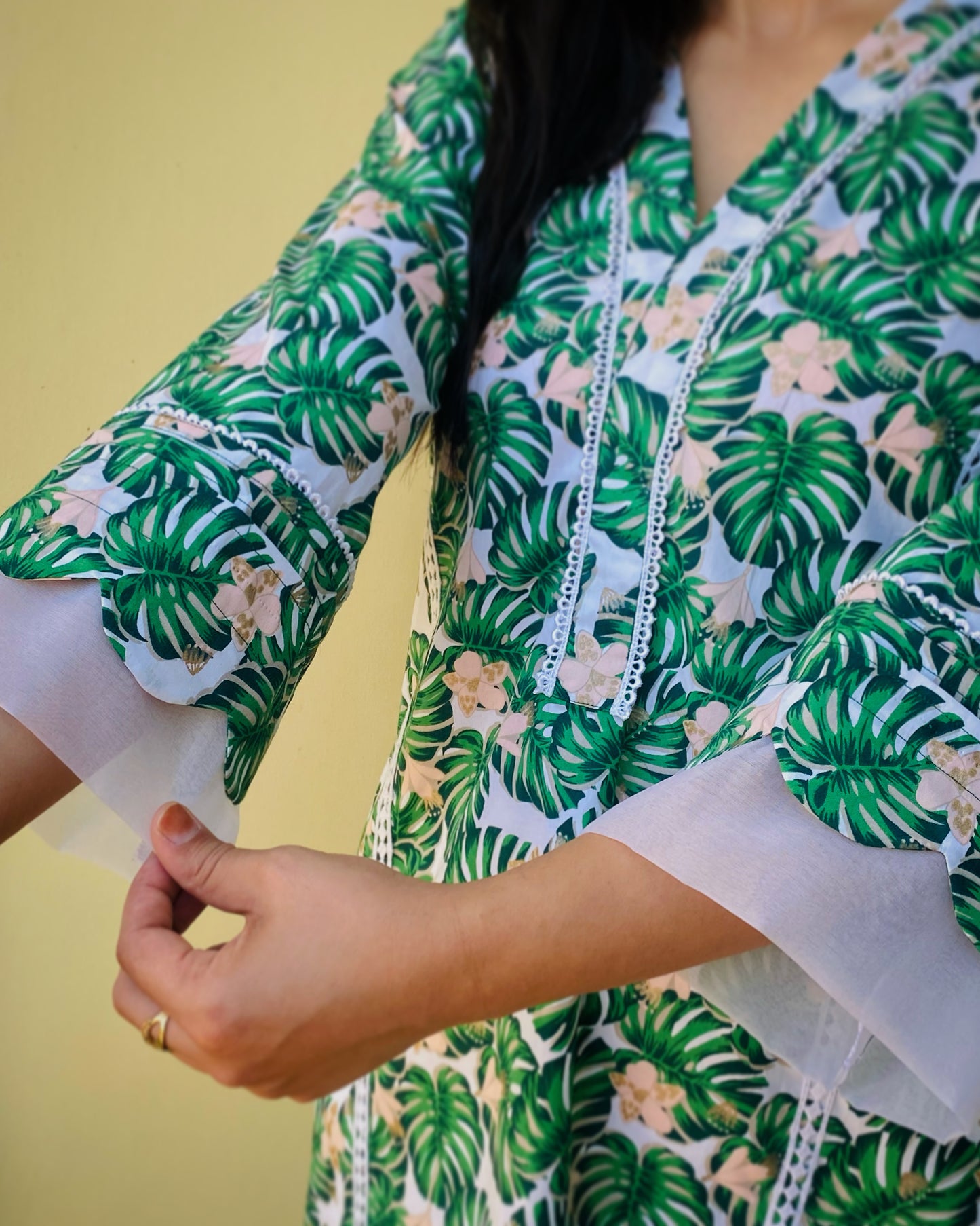 Green Tropical Kurta with Pants