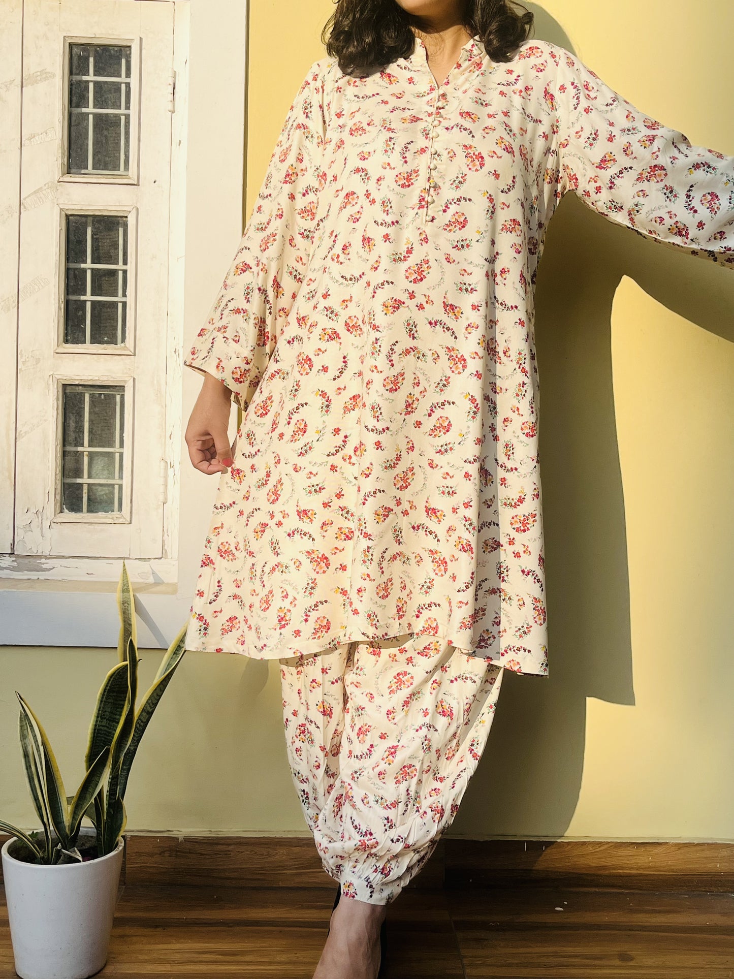 Off-White Floral Winter Coord Set