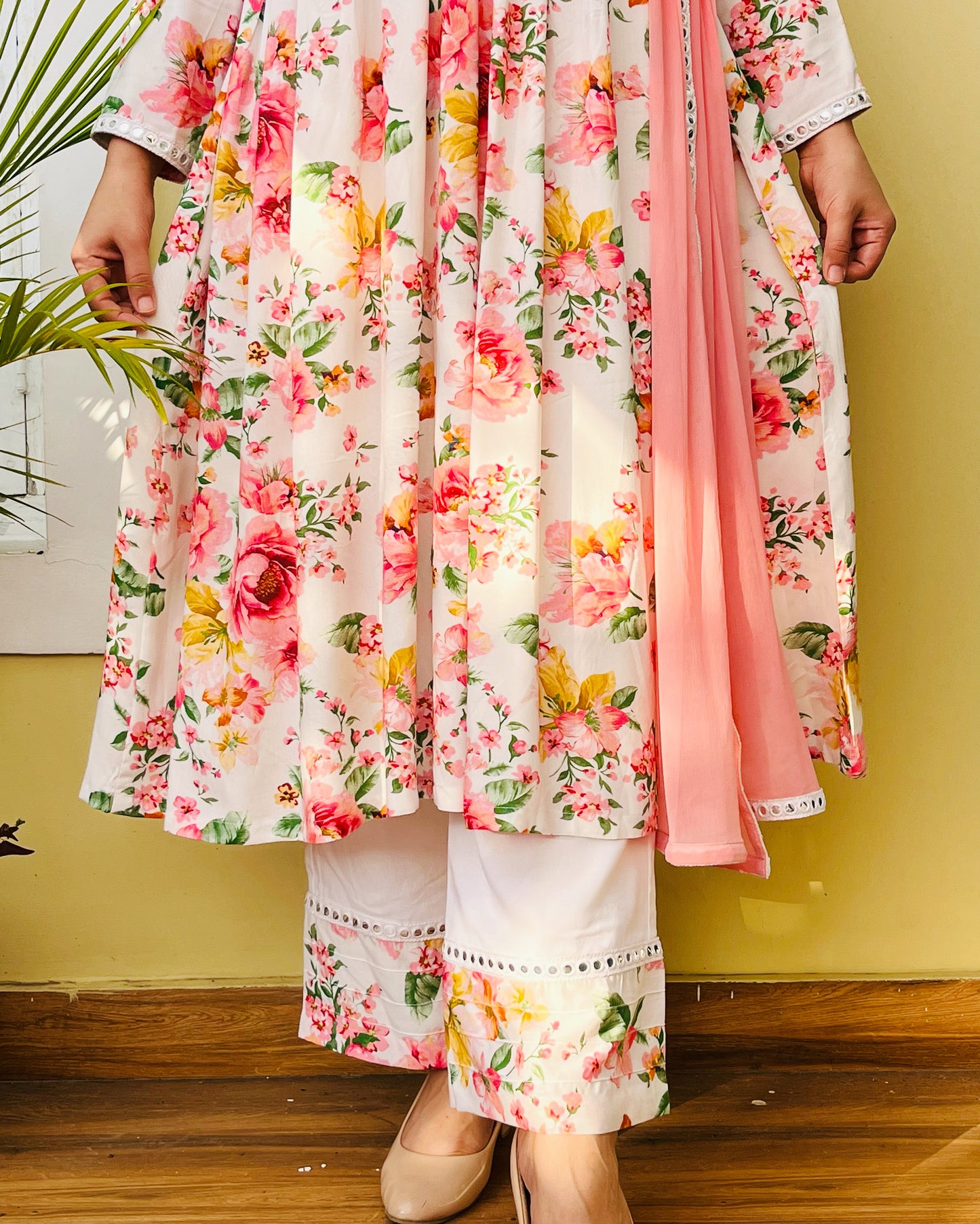 Peach Floral Alia Cut Suit Set