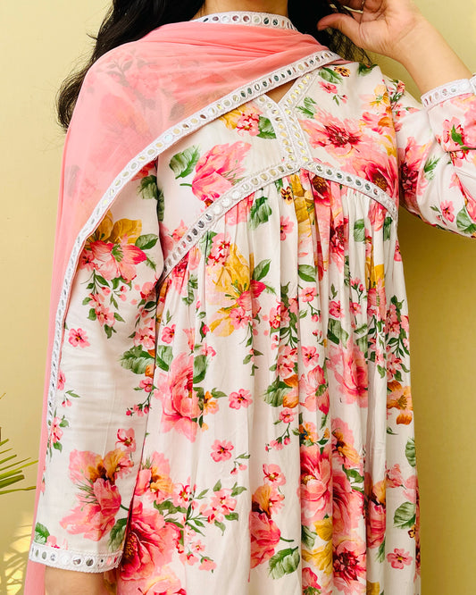 Peach Floral Alia Cut Suit Set