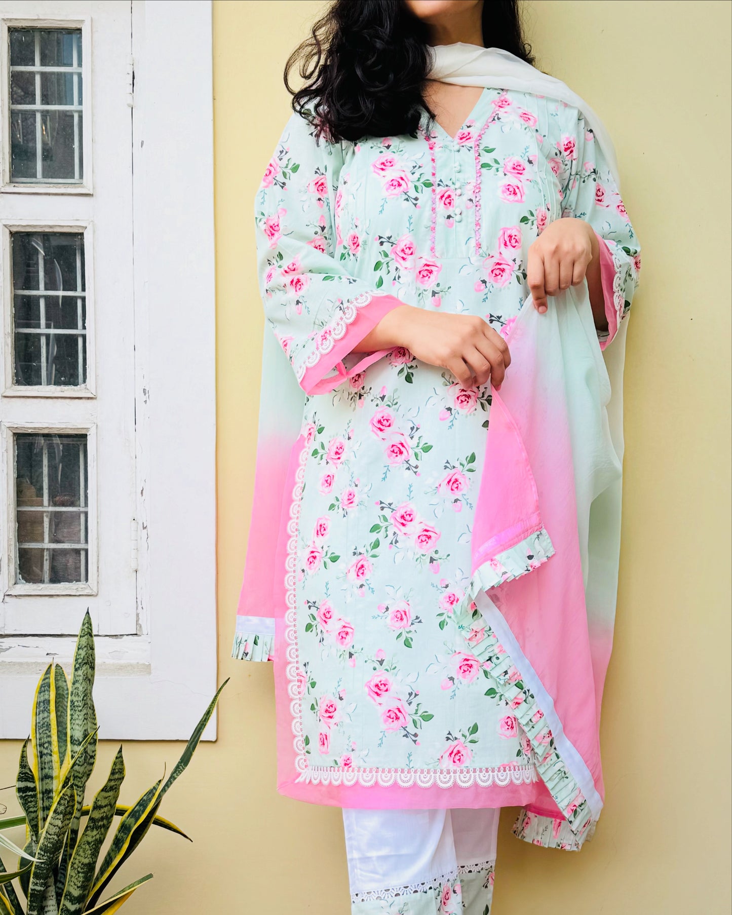 Raqs Green Cotton Suit Set