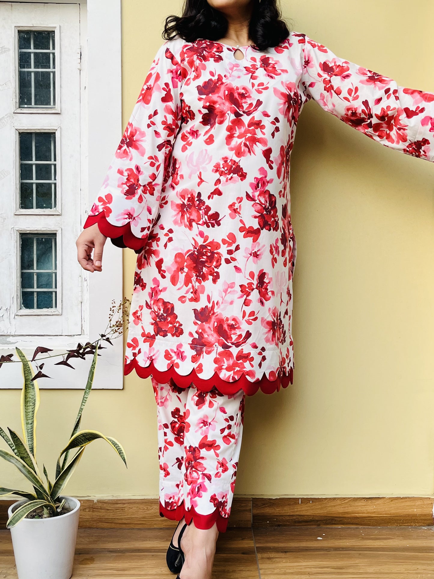 Red & White Floral Coord Set