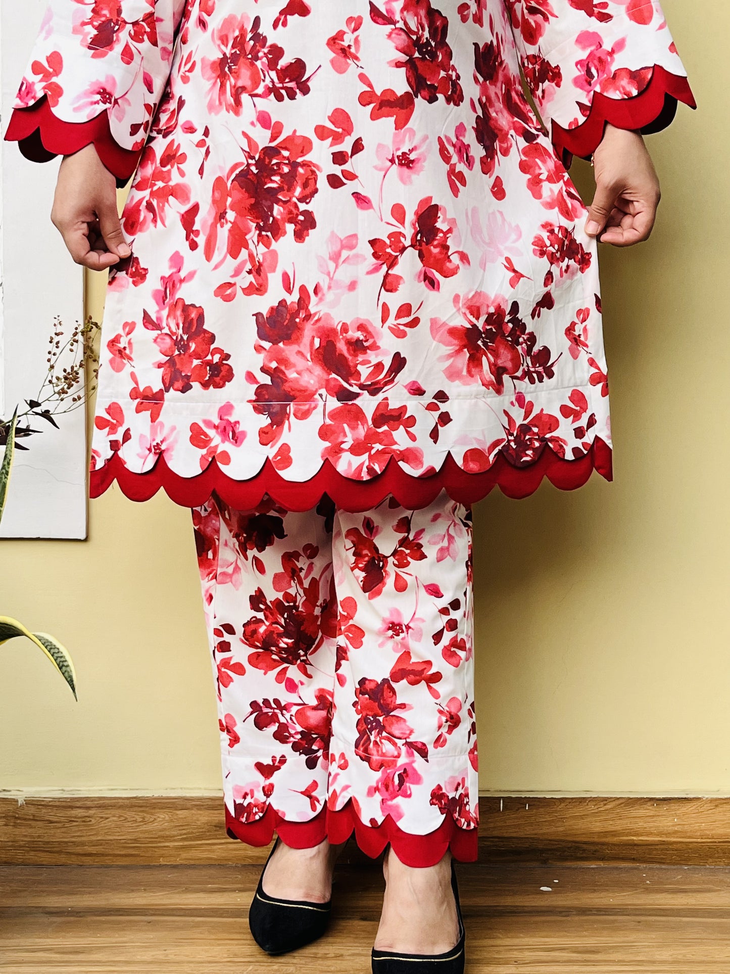 Red & White Floral Coord Set