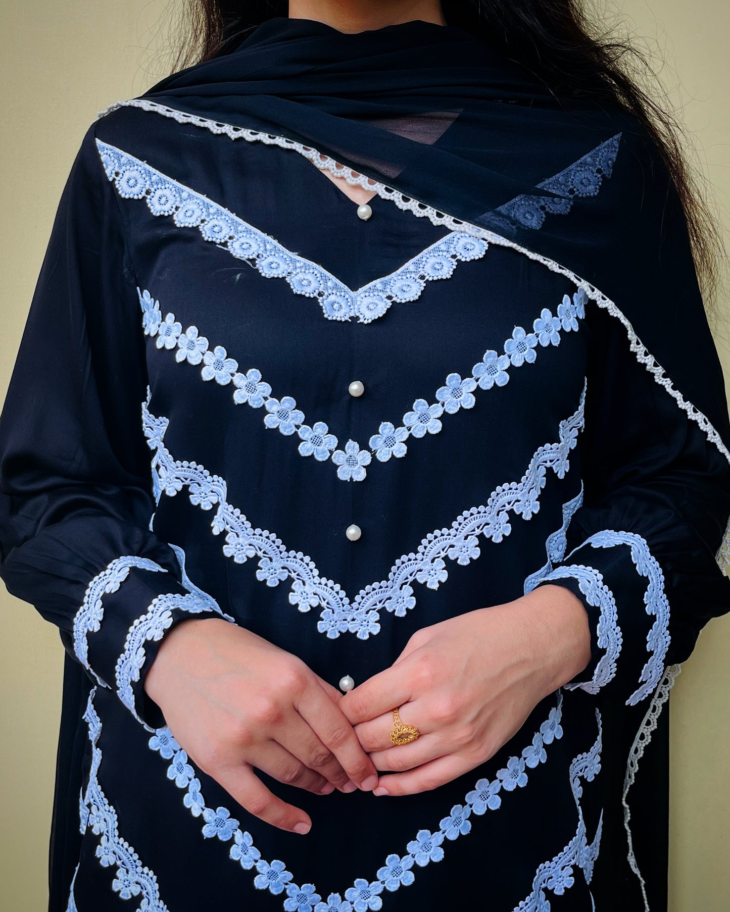 V Shaped Lace Design Suit Set