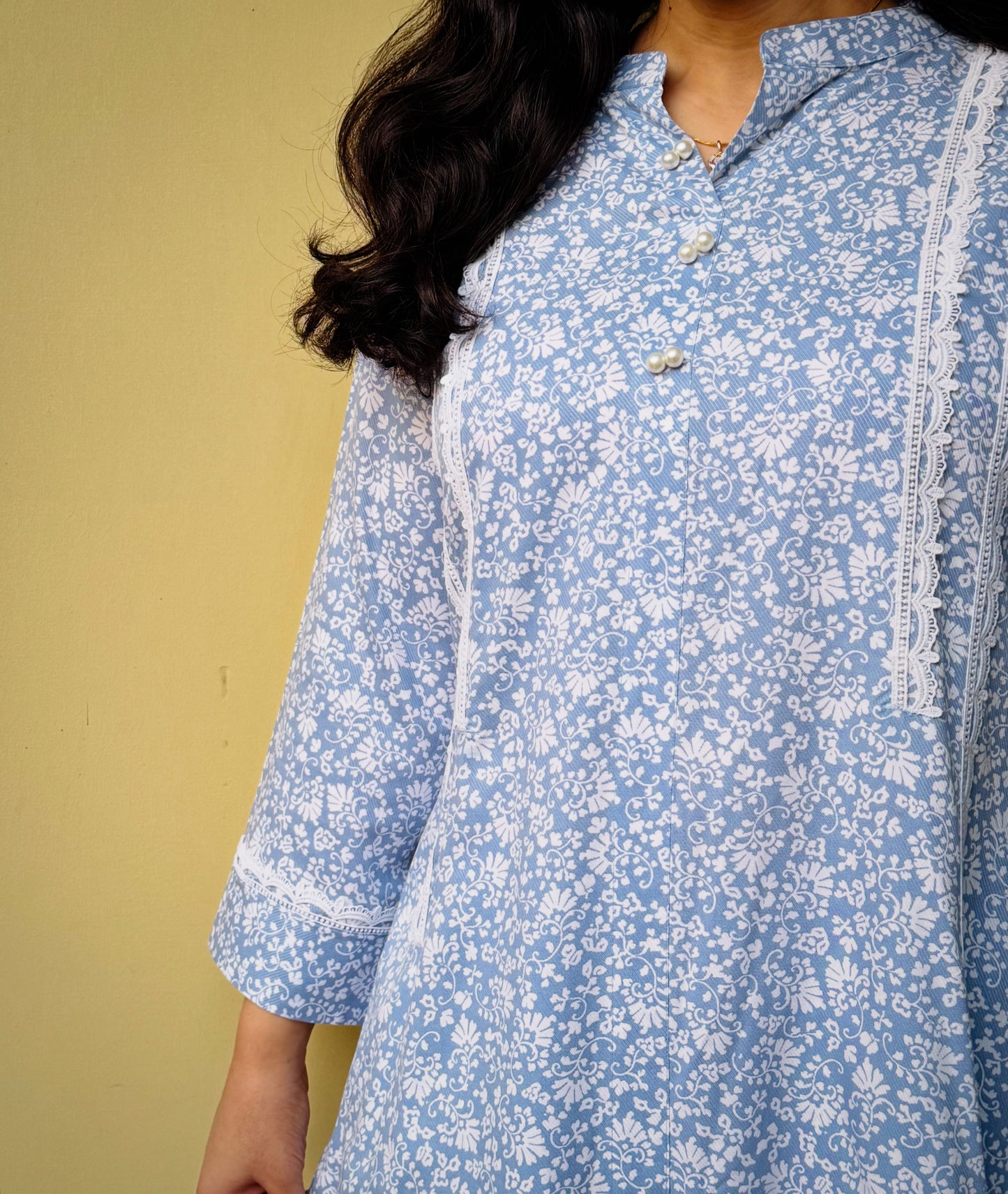 Blue lace twill fabric coord set