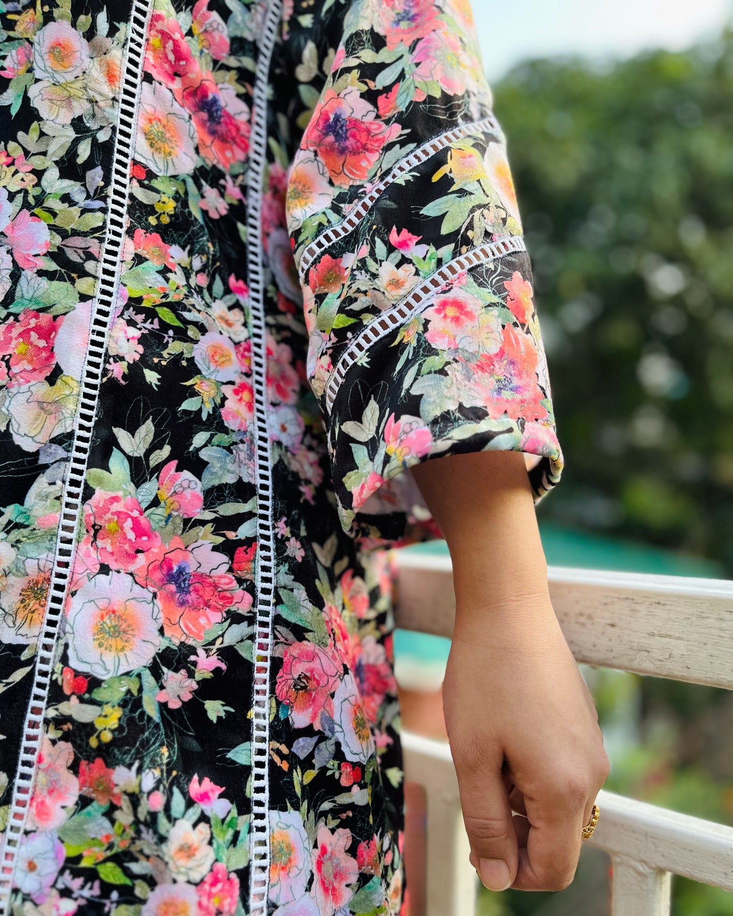 Black Floral Velvet Coord Set