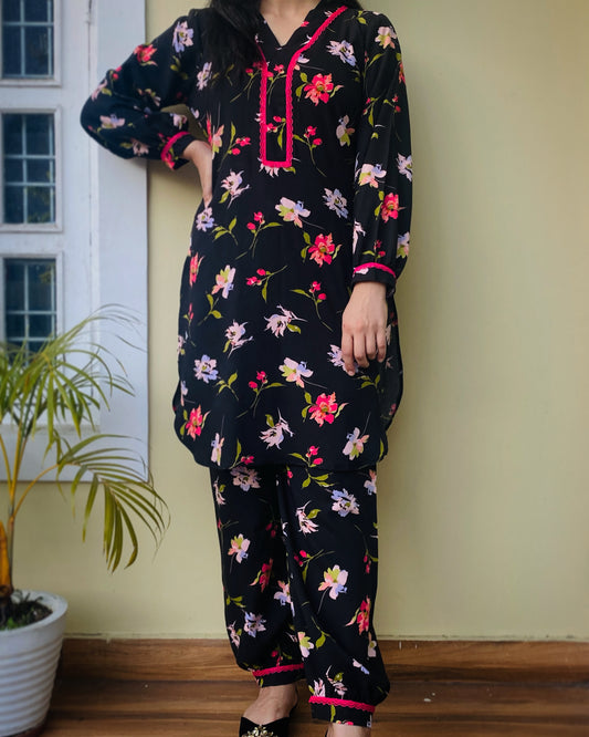 Black Floral Afghani Coord Set