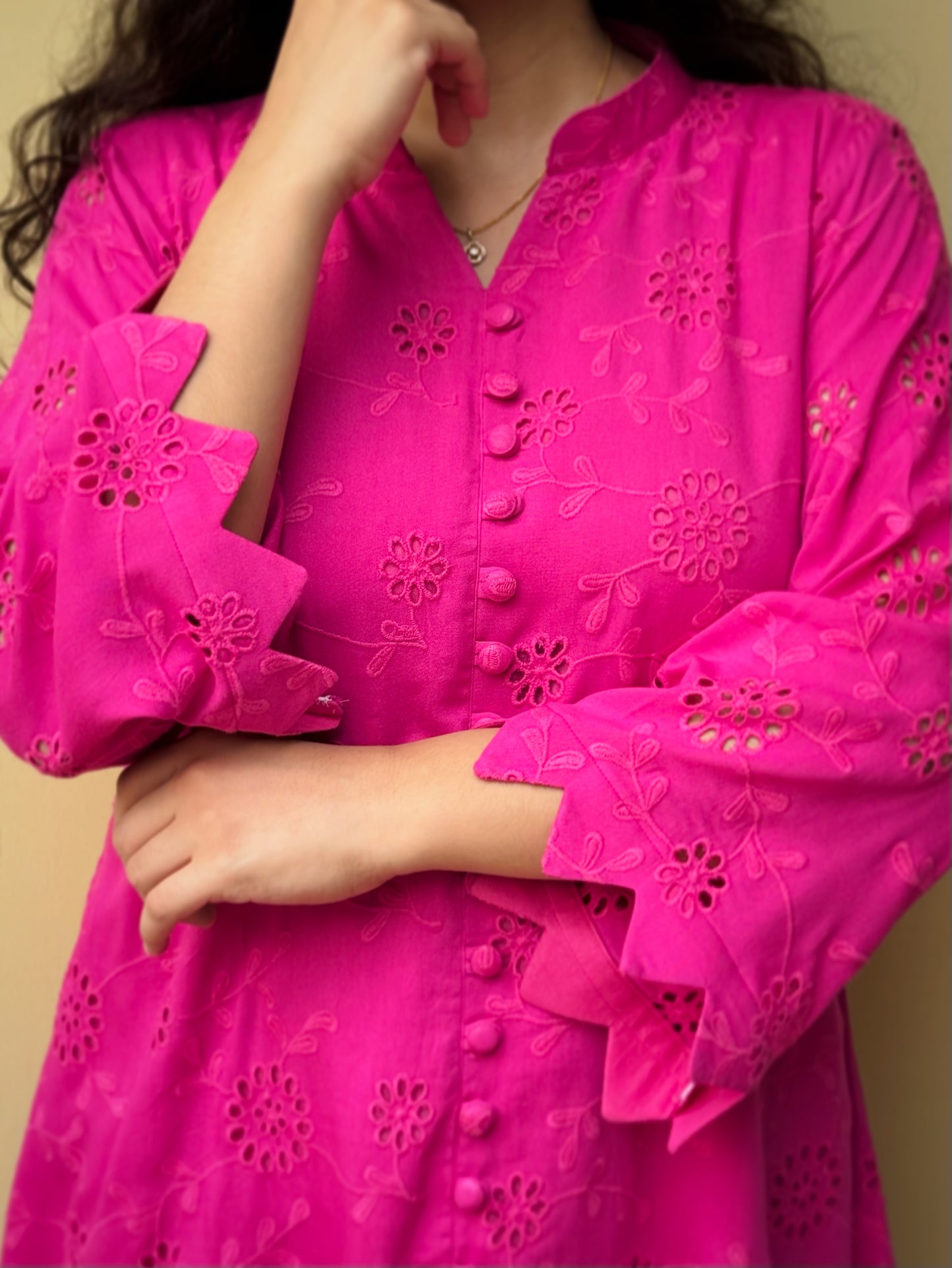 Hot Pink chikan Coord Set