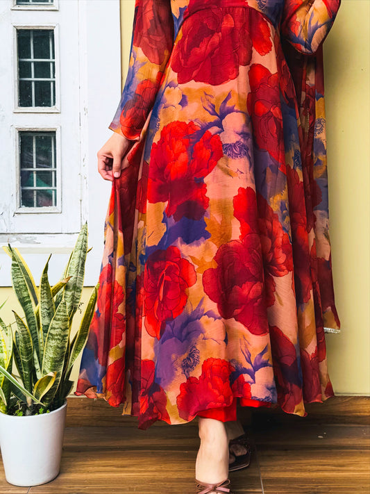 Chiffon A Line Suit Set