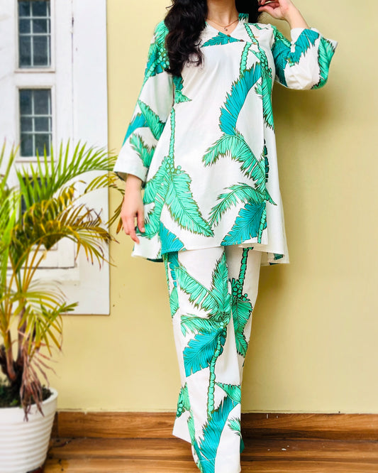 Green-Off White Tropical Coord Set