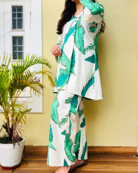 Green-Off White Tropical Coord Set
