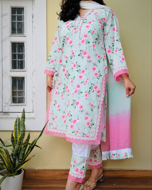 Raqs Green Cotton Suit Set