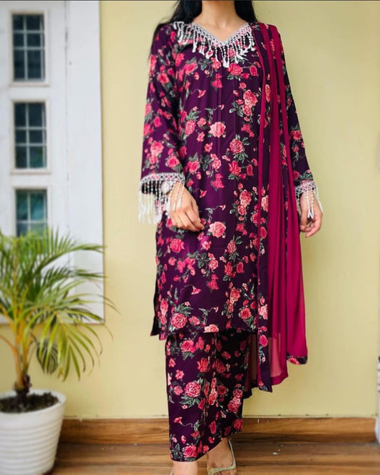 Wine Floral Suit Set